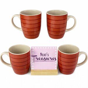 Tabletops SWIRL Red Swirl Pattern 10 oz Stoneware 4" Tall Coffee Cup Mugs Set 4